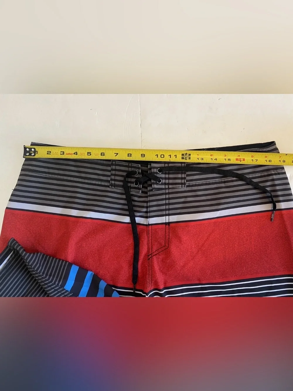 Quiksilver Red, Black and Blue Striped Board Shorts